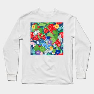 Wild strawberries on blue Long Sleeve T-Shirt